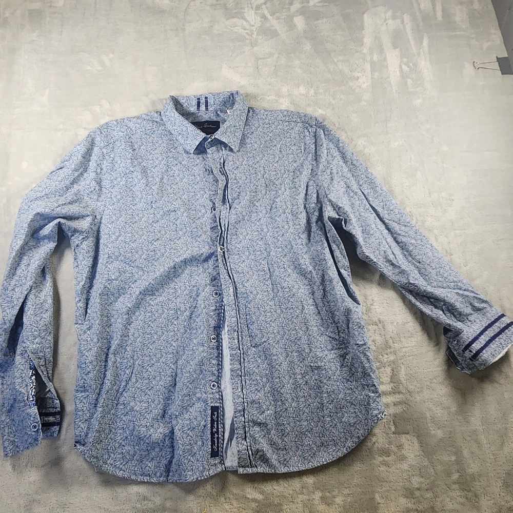 Robert Graham Long Sleeve Shirt SOLIS‎ XL Navy Blue Abstract Weave Pattern